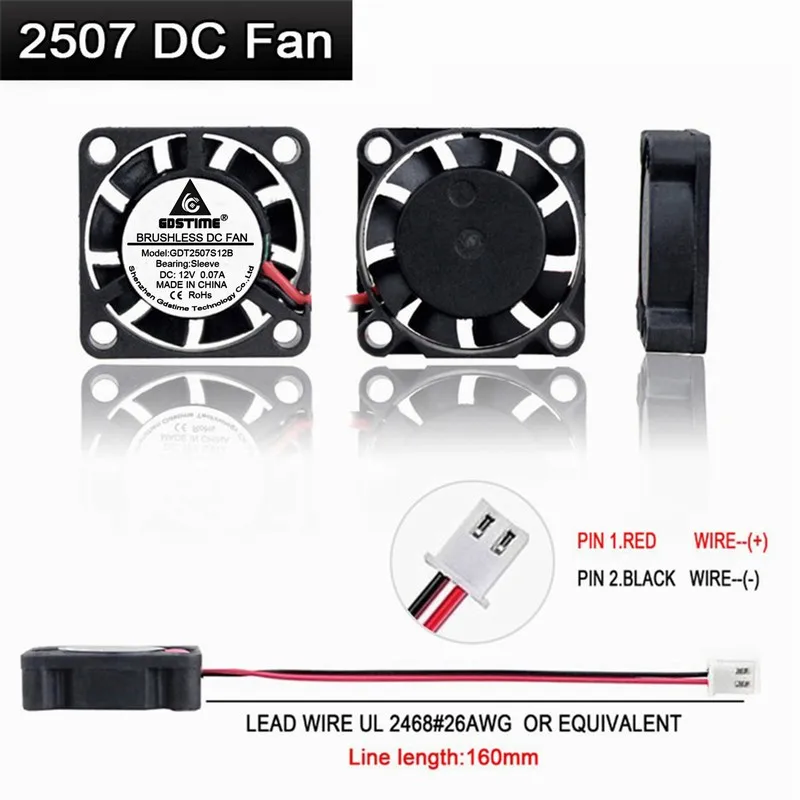 10 Pcs 5V Mini Small 25mm x 25mm x 7mm Brushless Cooling Cooler Fan 2507 2pin