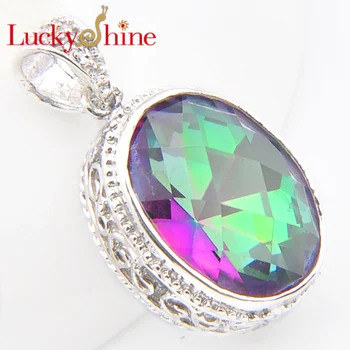 

Luckyshine Promotion Jewelry Vintage Round Rainbow Mystic Crystal Silver Plated Wedding Pendant Russia USA Australia Pendants