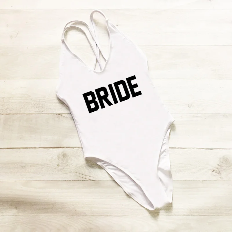 

BRIDE New Letter Printing Swimsuit One Piece Swimwear Women Bathing Suit Sexy Bodysuit Biquini Plus Size Bride Bikini Party Pink