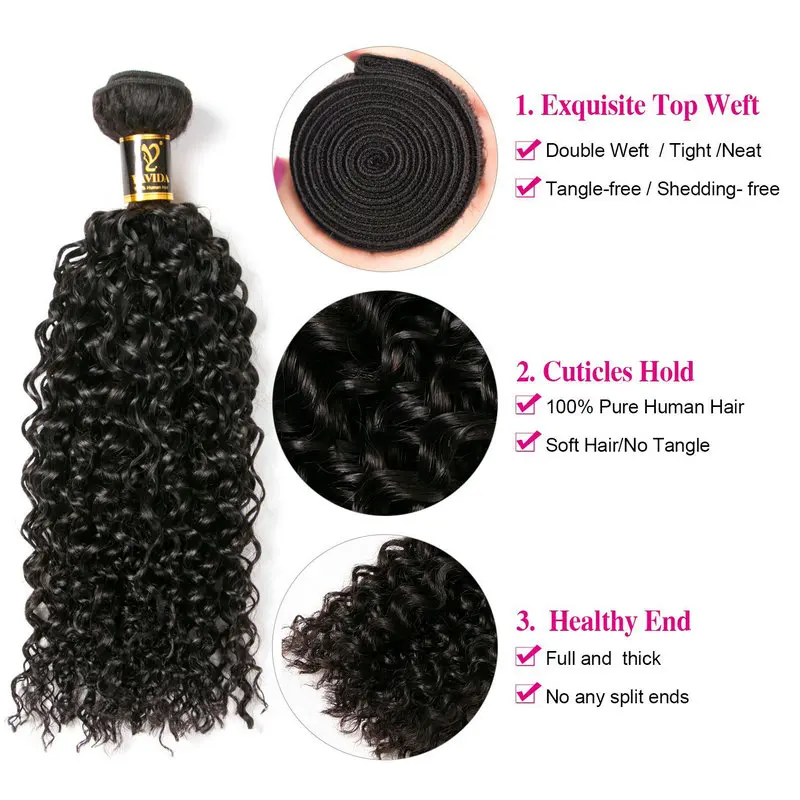 Yavida Malaysian Hair Kinky Curly Extensions Human Hair Weaving Bundles Natural Color 1/3Piece 100G Non-Remy Curly Hair Bundles