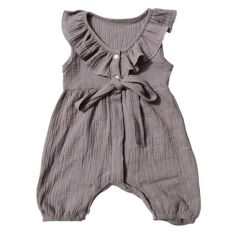 

YOUNGER TREE Toddler Baby Girl Ruffled V neck Collar Sleeveless Romper Jumpsuit Clothes Cotton Linen fashion new style 2019