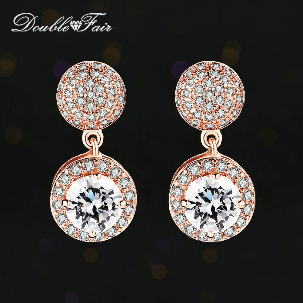 Двойной роскошный браслет с кубическим цирконием/серьги-капли из розового золота/серебра с кристаллами, модные свадебные ювелирные изделия, DFE114M