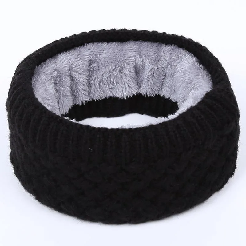 Winter new children's knitted bib men's outdoor warm scarf ladies velvet comfort fabric thickening unisex slouchy beanie hijabs - Цвет: Black