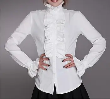 

Customized 2020 New Cotton High Neck Frilly Womens Vintage Victorian Ruffle Top Shirt Blouse,Fashion Blouses For Women