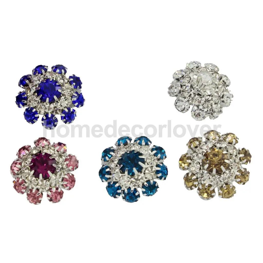 5Pcs Glass Metal Rhinestone Flower Shank Buttons Crystal Beads Bulk for Hair Flower DIY Craft Decor Sewing Garments Accessory