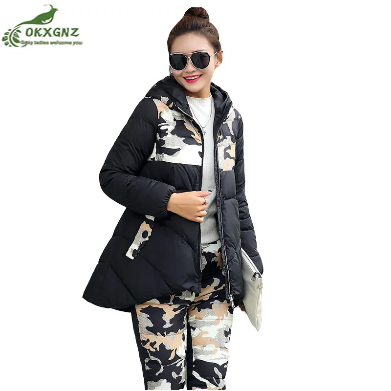 Winter camouflage pak vrouwen Koreaanse camouflage katoenen pak vrouwelijke capuchon bontkraag grote maat leisure trainingspakken pak OKXGNZ Winter camouflage pak vrouwen Koreaanse camouflage katoenen pak vrouwelijke capuchon bontkraag grote maat leisure trainingspakken pak OKXGNZ