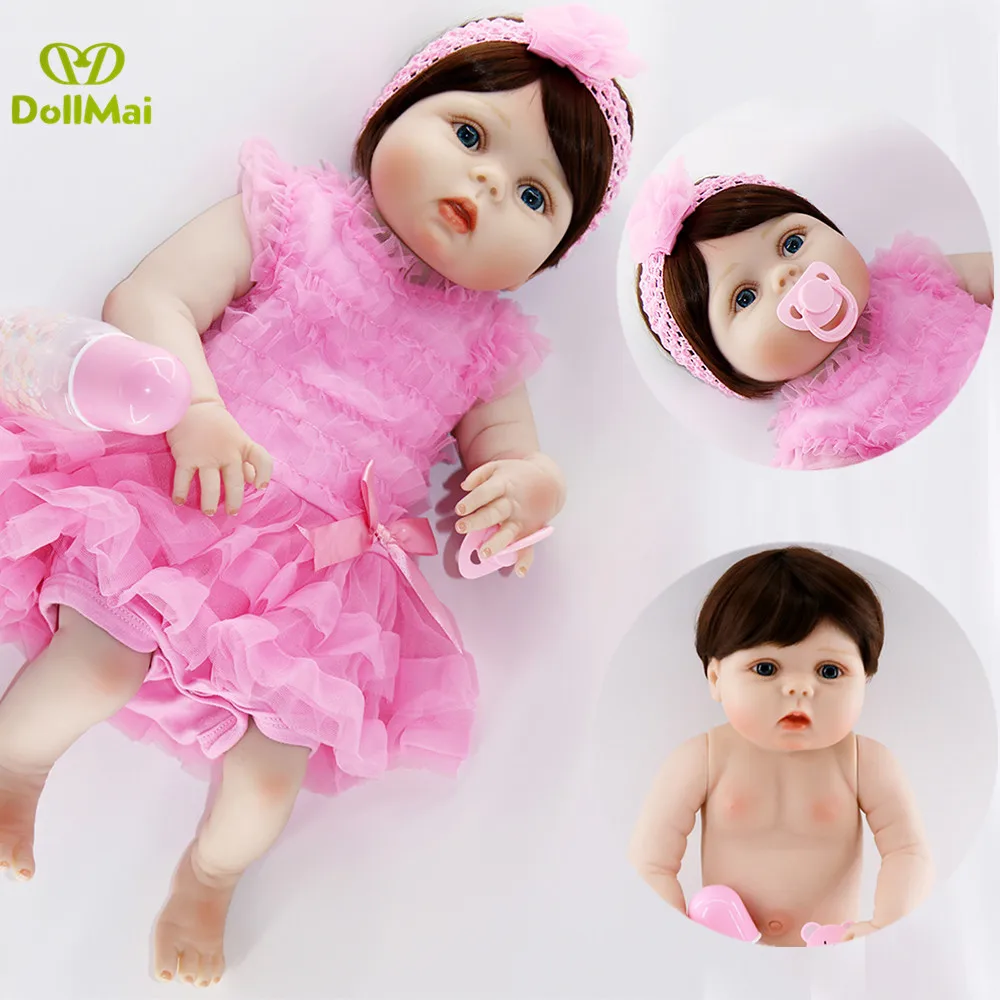 Силиконовая кукла reborn розовое платье 23 &quot57 см для девочки игрушка ребенка