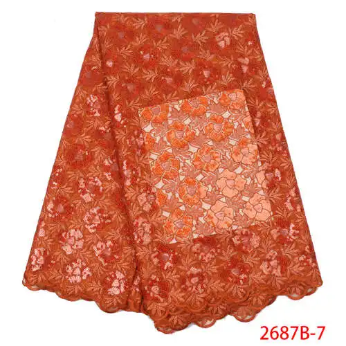 Жженая оранжевая органза кружевная ткань высокое качество кружева, блестящая кружевная ткань вечерние платья, нигерийская кружевная свадебная ткань Mr2687b - Цвет: p7