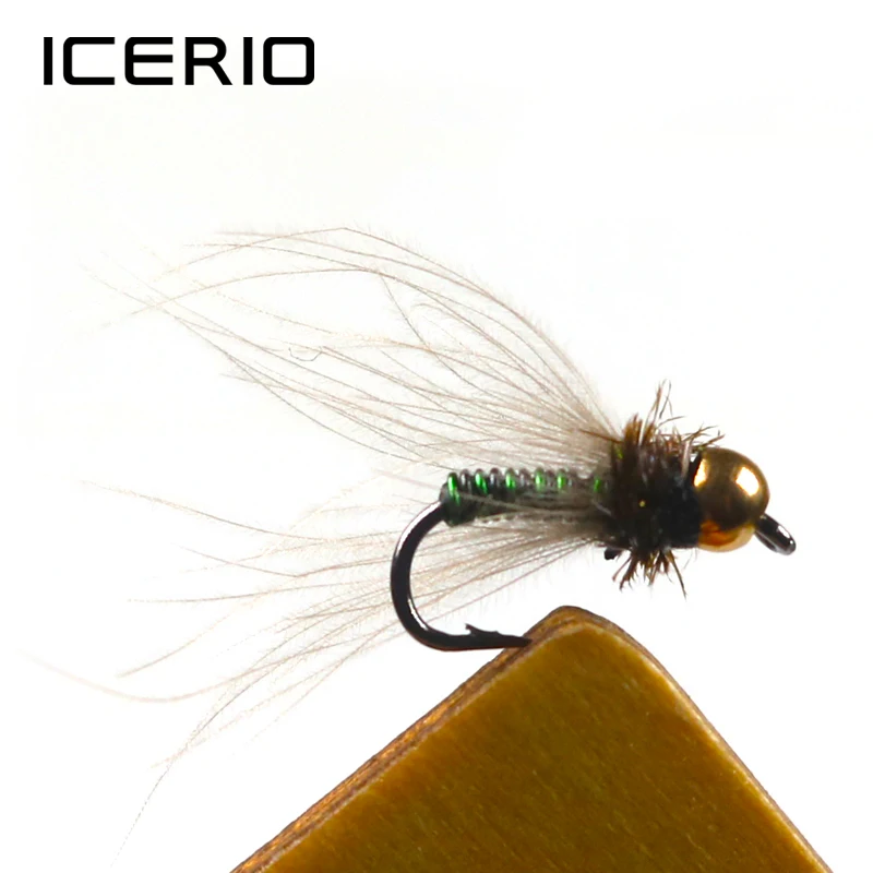 Icerio 8pcs Brass Bead Head Green & Black Brassie Midge Nymph Fly Trout