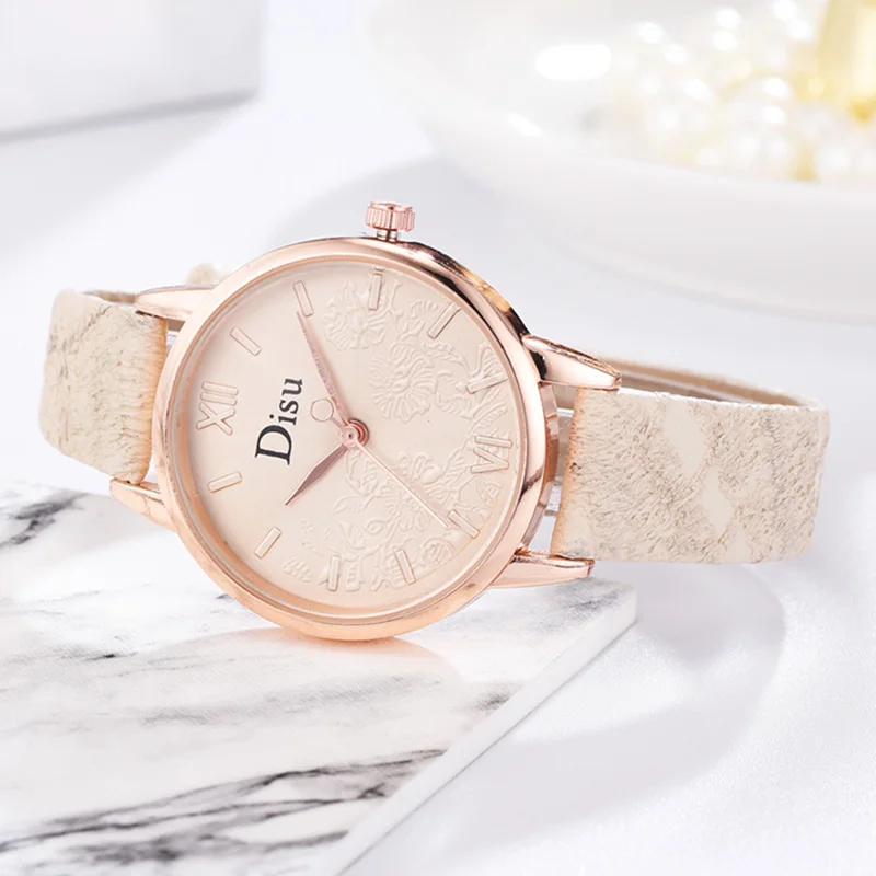 

Women Student Quartz Watch Vintage Round Dial with Adjustable PU Leather Strap LXH