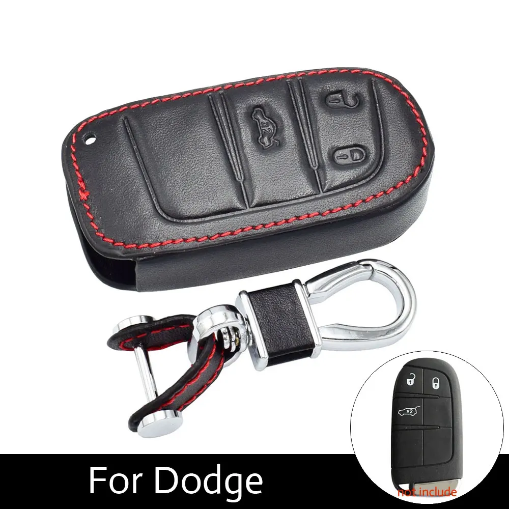 

ATOBABI Leather Key Cover Case For Jeep Dodge 2014 2016 Grand Cherokee 3 Buttons Auto Key Remote Controller Case with Keychain