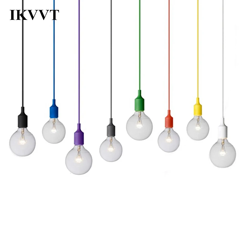 

IKVVT E27 Modern LED Bulbs Pendant Lights Creative Light Cord Pendant Lamp Colourful Hanging Lamp For Loft Restaurant Hotel Room
