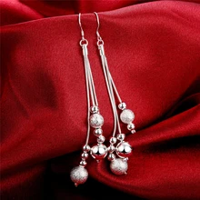 925 серебряный цвет ювелирные изделия три линии бусины Висячие серьги для женщин лучший подарок высокое качество