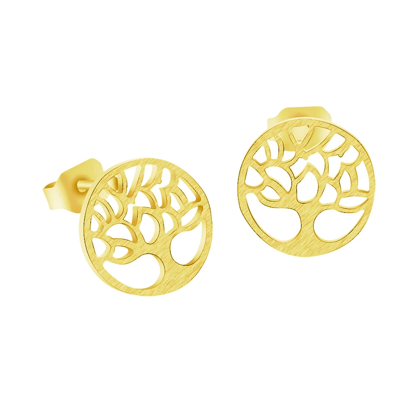 

New Fashion Jewelry Tree of Life Stud Earrings For Women Gold Silver Color Stainless Steel Earrings Pendientes Mujer Brincos BFF