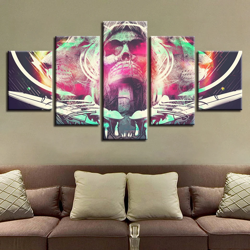 

Home Living Room Decoration HD Printing Painting Frame 5 Pieces Abstract Skull And Tiger Poster Modular Canvas Pictures Wall Art