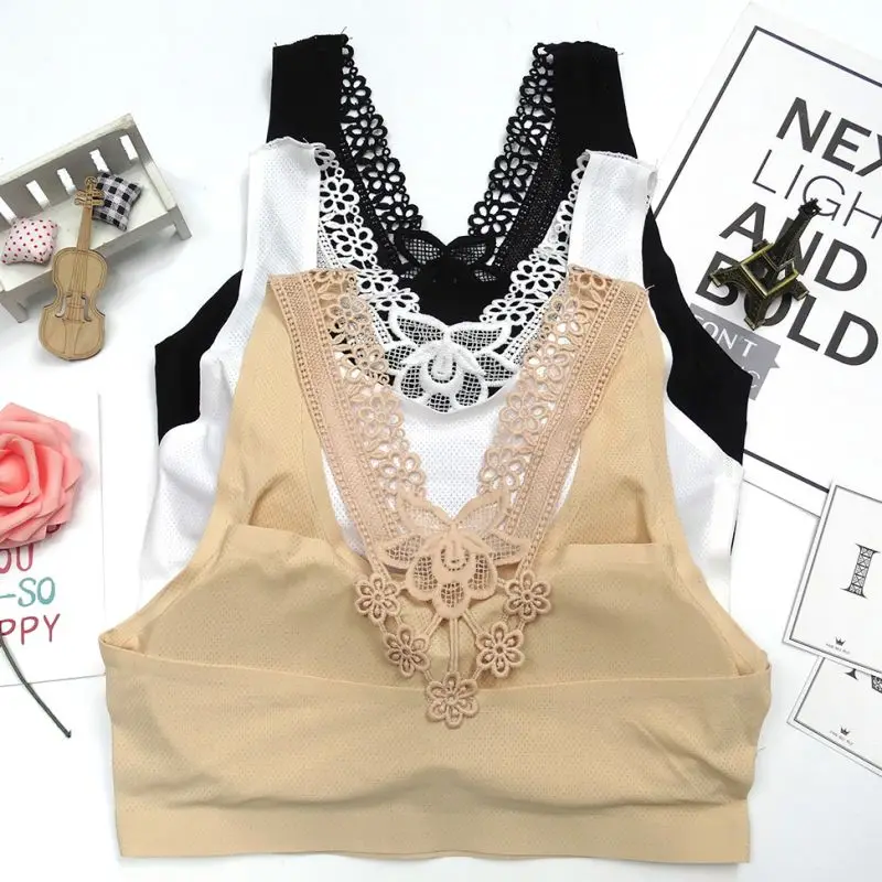 

2019 Fashion Cropped Top Women Seamless Lace Bra Female Padded Bra