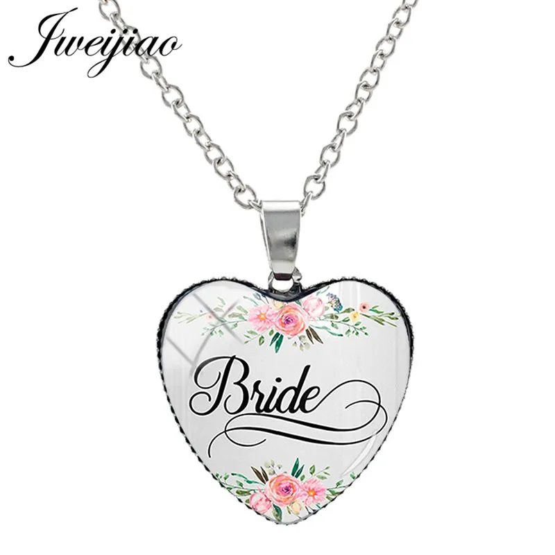 JWEIJIAO Bride Wedding Flowers Necklaces Heart Shape Glass Cabochon Images Charms Necklace Color Long Chain BW02 | Украшения и