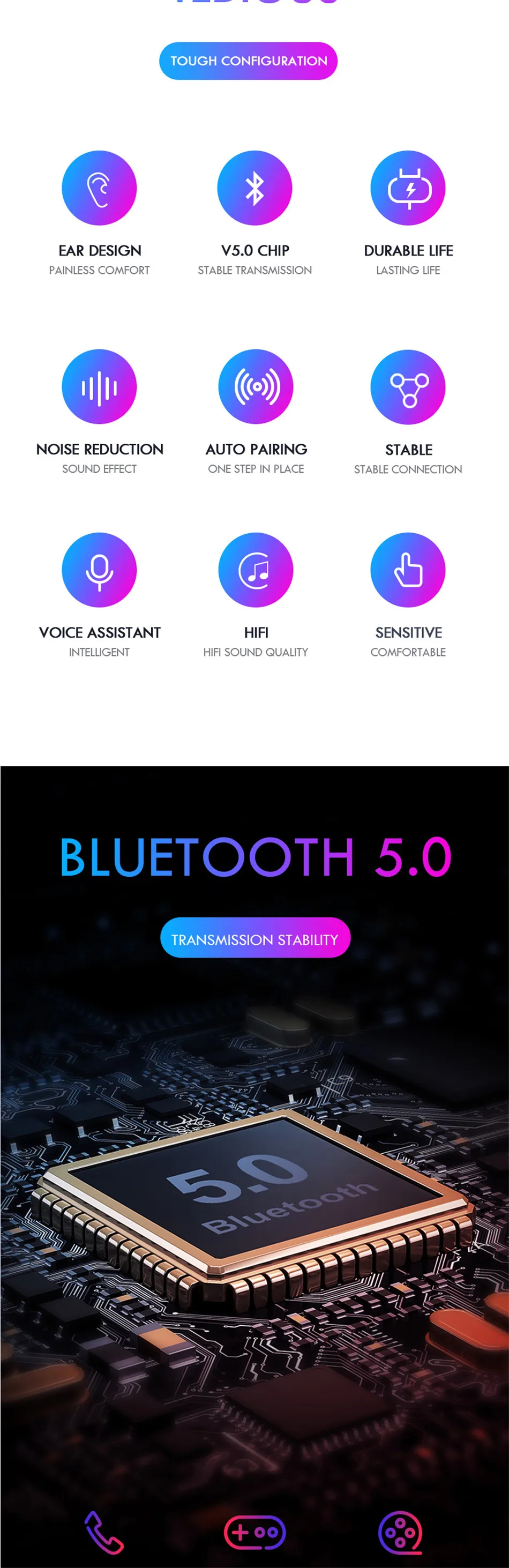 VOULAO Bluetooth наушники беспроводные наушники для iPhone Xiaomi Handsfree Наушники Bluetooth Спортивная гарнитура с микрофоном зарядная коробка