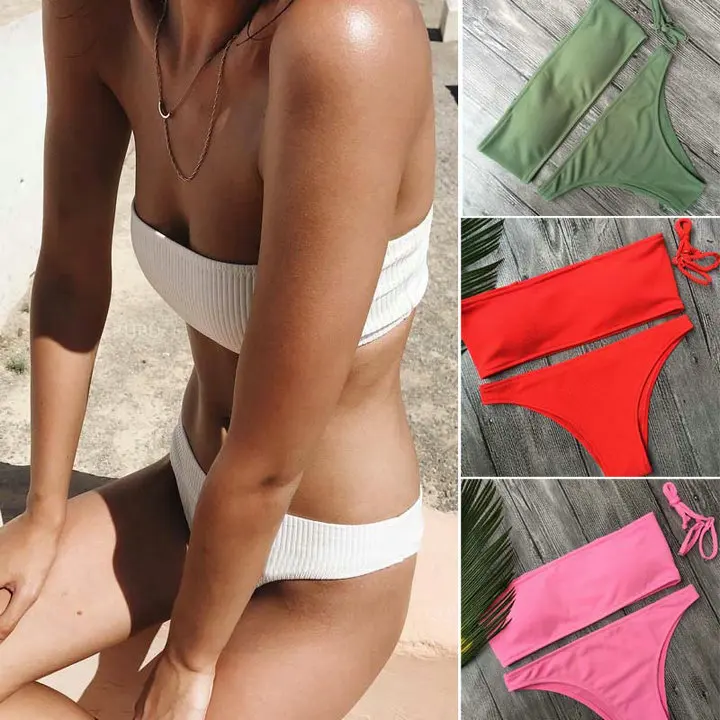 

Luoanyfash 2018 Bikini Women Swimsuit bandage strapless Swimwear low Waist Bathing Suit Push Up Bikini Set Beach Padded swimsuit