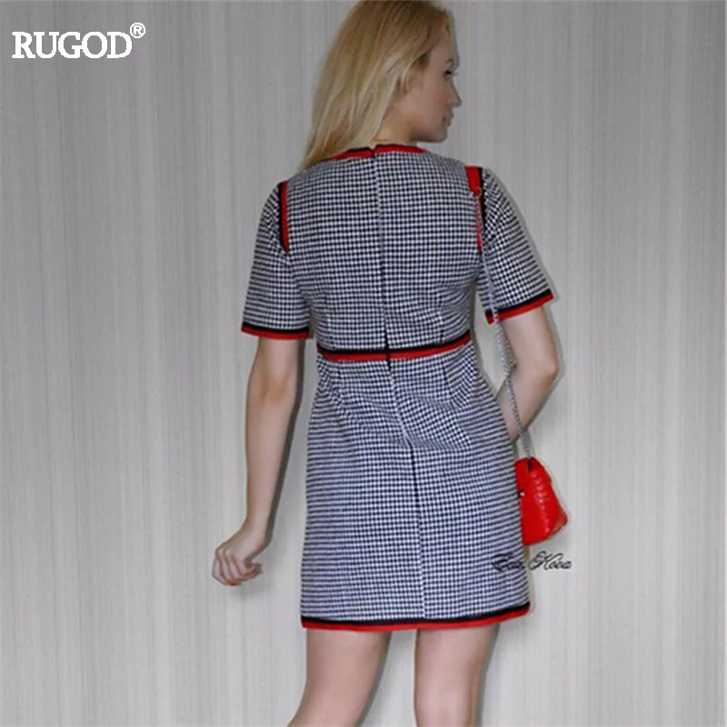 Женское твидовое платье Rugod серое с круглым вырезом и коротким рукавом лоскутное