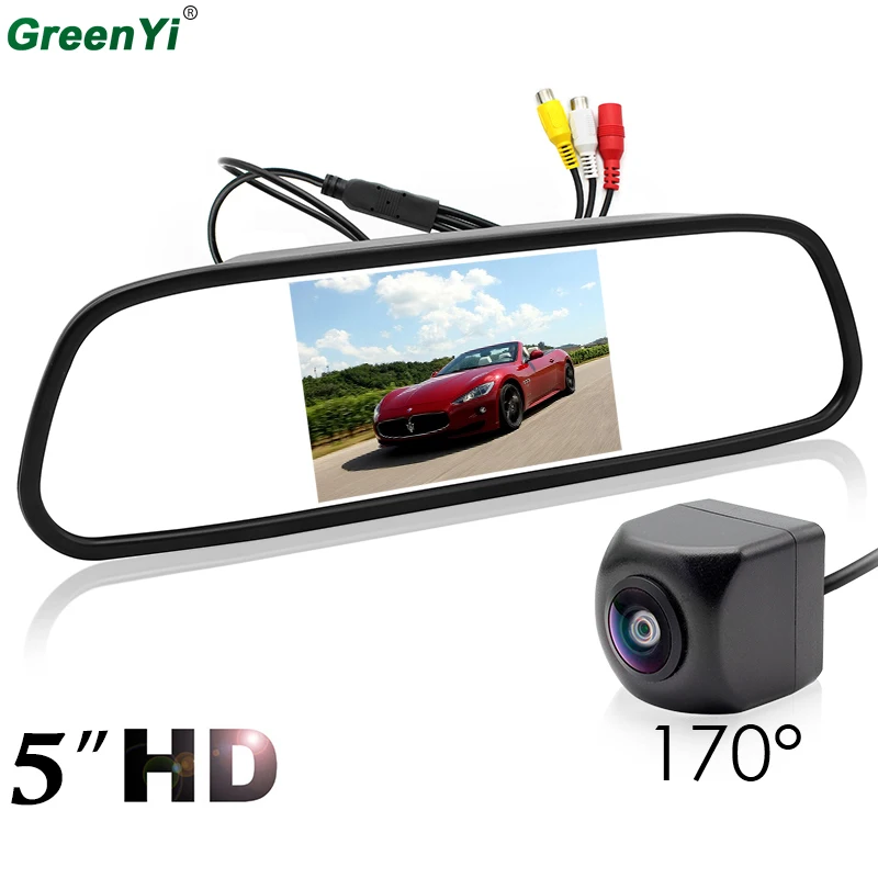 

GreenYi 170 Degree Fisheye Lens Car Rear View Camera with 5" Digital Color TFT Mirror Monitor, Reversing Backup Parking Camera