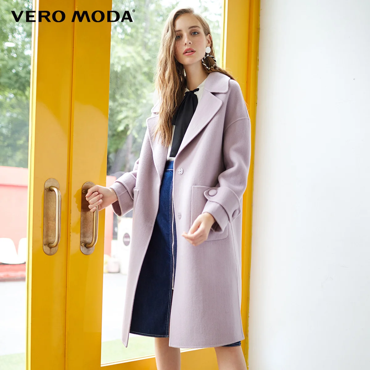 Vero Moda женское новое шерстяное Двустороннее пальто с открытыми плечами из чистой шерсти | 318327502 - Цвет: Mauve mist