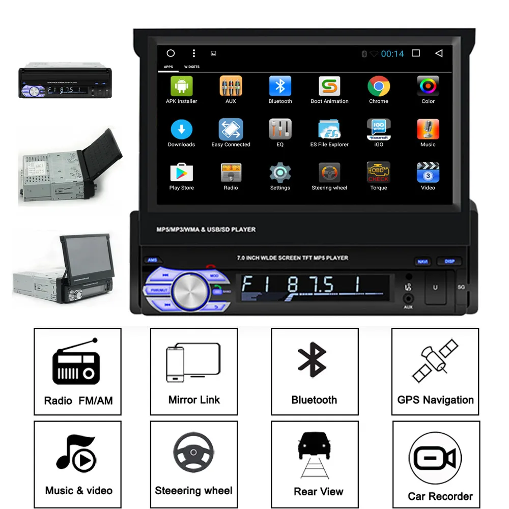 

1DIN Android 8.1 Retractable Car Multimedia Player Autoradio Car Radio GPS Navigation MP5 Player Mirror Link Bluetooth AM/FM/RDS
