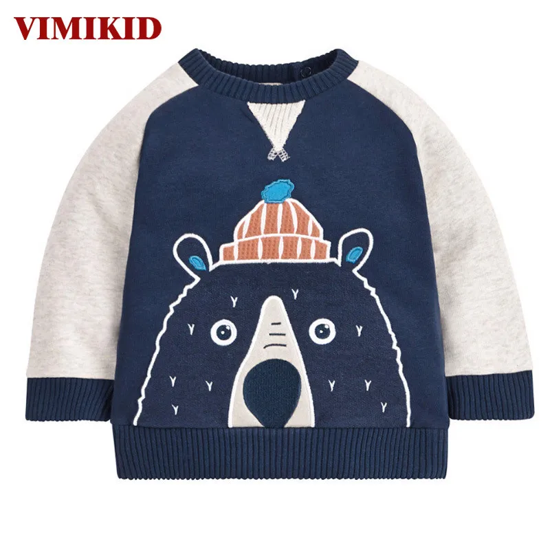 VIMIKID Одежда для мальчиков футболка Осенняя новая рубашка с длинным рукавом для малышей, мальчиков-футболка с длинными рукавами и круглым вырезом и Носки с рисунком медведя из мультика хлопчатобумажные повседневные брюки с оборками Стиль Детские футболки k1