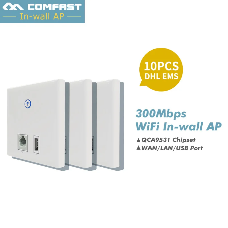 10 шт.! 1RJ45 1USB настенный встроенный роутер Comfast AP 2 4G 300 Мбит/с QCA9531 Беспроводной Wi Fi