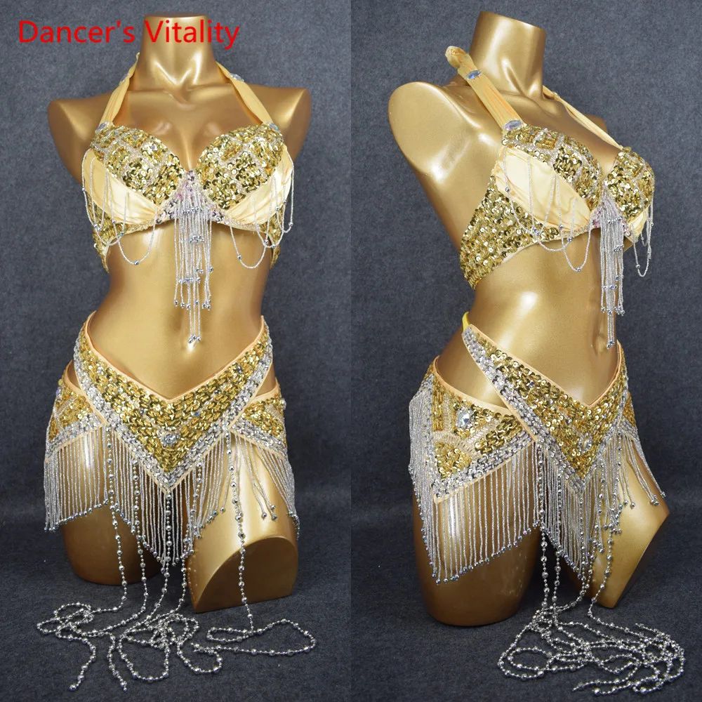 Женский костюм для танца живота, одежда для сцены, сексуальный ночной танец живота, бюстгальтер+ пояс, комплект из 2 предметов