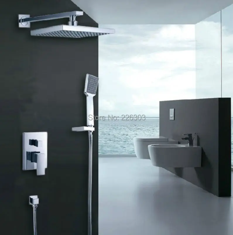 

Chrome Plated In-wall rainfall shower set+8" head shower+hand shower+shower hose Express or avoid tax post Free Shipping