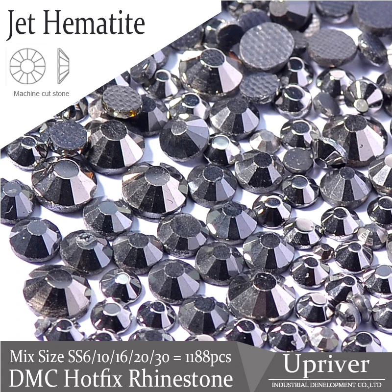 DMC-Machine-Cut-Bright-Glass-SS6-SS10-SS16-SS20-SS30-Jet-Hematite-Hotfix-Rhinestones-1440pcs
