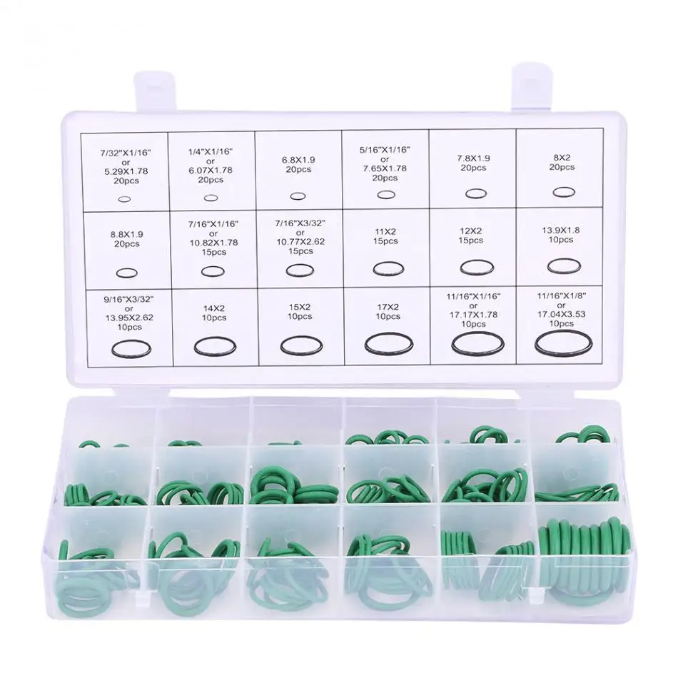 

270pcs Assorted Car Air Conditioning Compressor O-ring Seal Gasket Rubber Washer Seals Green Color A/C Hoses & Fittings