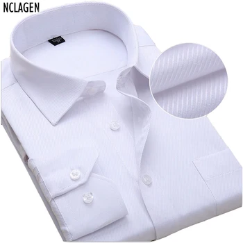 NCLAGEN New Solid Color Men Dress Shirt Long Sleeve Luxury Camisas Slim Fitted Male Autumn Wedding Clothes Plus Size 6XL 7XL 8XL
