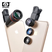 4 в 1 12X телескоп Оптический зум-объектив+ Широкий формат& Макросъемка+ камера с объективом Рыбий глаз объектив Kit для iPhone 7 6s плюс samsung s8