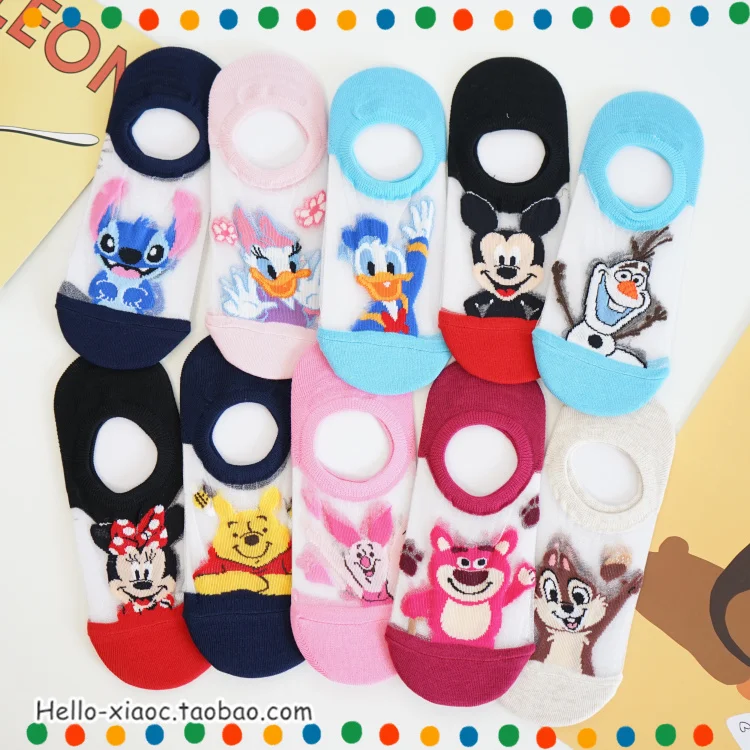 

1pair Summer Stitch Donald Duck Boat Socks Cotton minnie mickey Funny silk Socks for Girls Casual