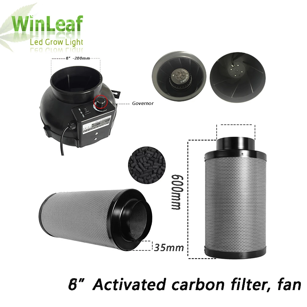 

8 Inch Centrifugal Fans&Activated Carbon Air Filter for GreenHouse Grow Tent Hydroponic LED HPS/MH Grow Light
