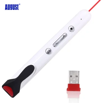 

August LP170 Wireless Presenter with Red Laser Pointer 2.4GHz RF USB PowerPoint Remote Control PPT Presentation Laser Pen for PC