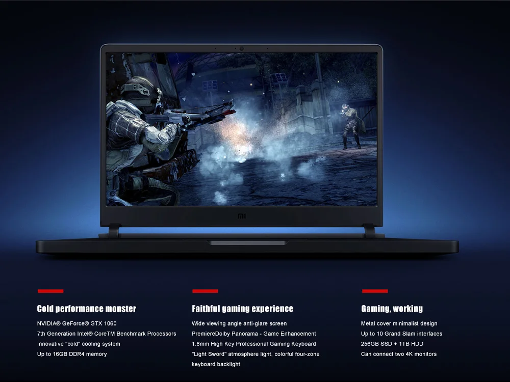 Xiaomi mi Ga нг ноутбуки 15 6 ''WIN10 Intel Core I7 7700HQ 4 ядра 16 ГБ + 256 SSD 1 ТБ HDD HD GTX1060 Bluetooth