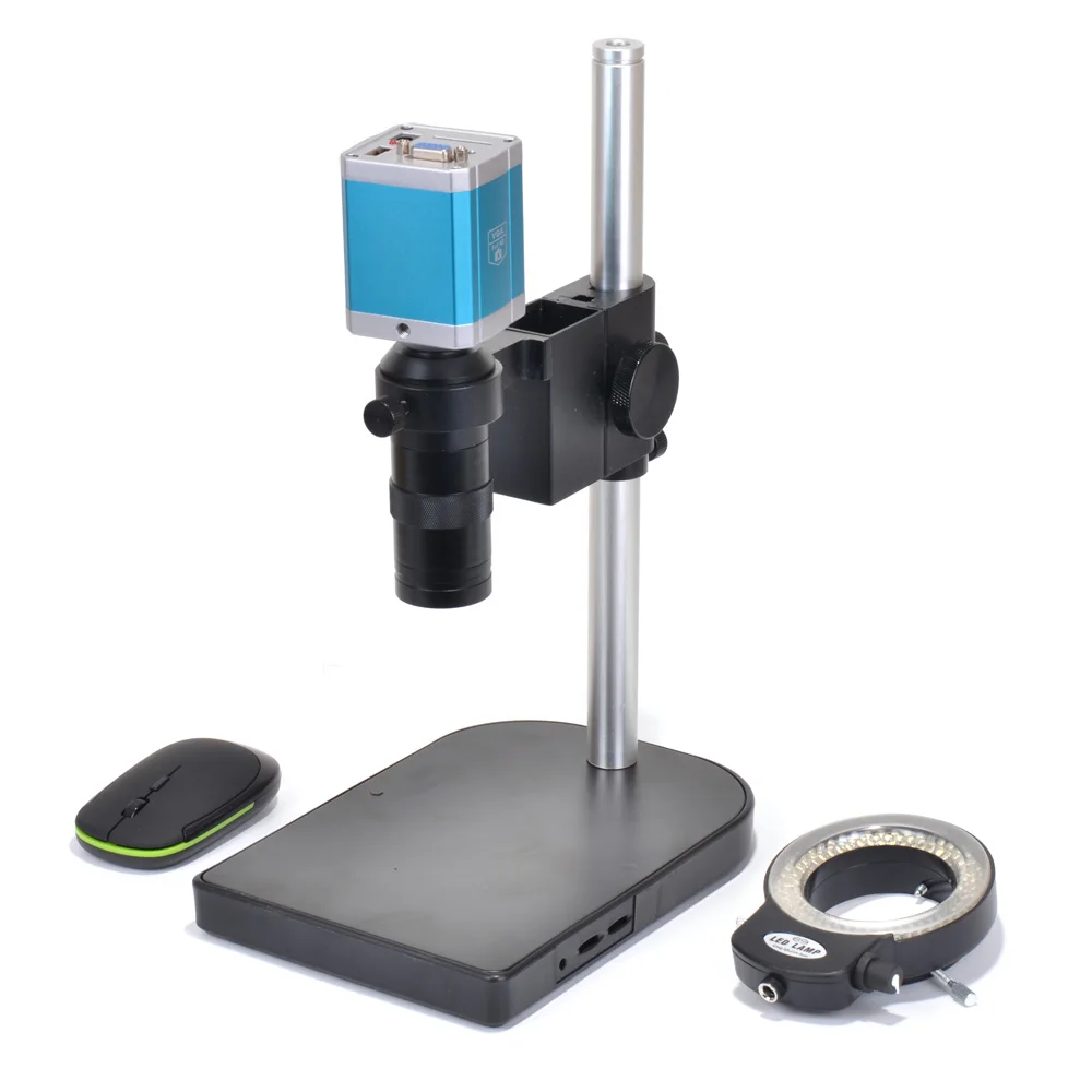 

1080P VGA Full HD Industrial Microscope Camera SD Video Recorder + Stereo Table Stand + 100X C-MOUNT Lens + 144 LED Light