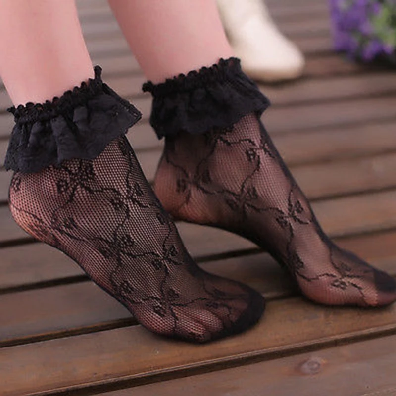 

Women Sexy Lace Ruffle Floral Soft Pleat Elastic Fishnet Short Ankle Socks