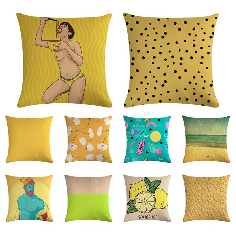 

Geometric Nordic Style Abstract Yellow Gray Cushion Cover Printed Short Plush Pillowcases Throw Pillow Case New for Sofa ZY1351