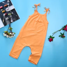 Детские комбинезоны оранжевые штаны для девочек, детская летняя блузка на бретелях, комбинезон на бретелях, одежда для детей