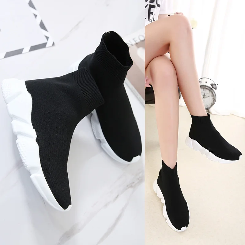 

43 44 super big size knitting ankle boots autumn winter elastic slim short boots wedges platform botas feminina botines y594