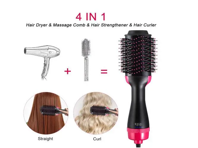 

4 in 1 Multifunctional Hair Dryer & Volumizer Rotating Hair Brush Roller Rotate Styler Comb Styling Straightening Curling Iron
