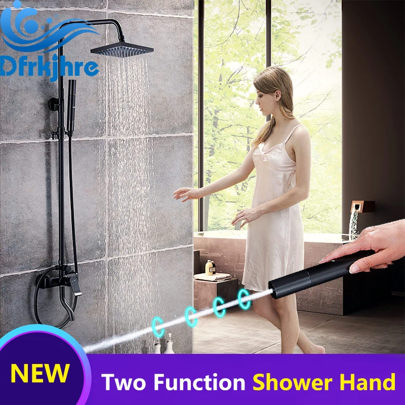 

Bathroom Black Rainfall Shower Faucet Bathtub Spout Hand Shower Sprayer Mixer Tap With Free Shelf