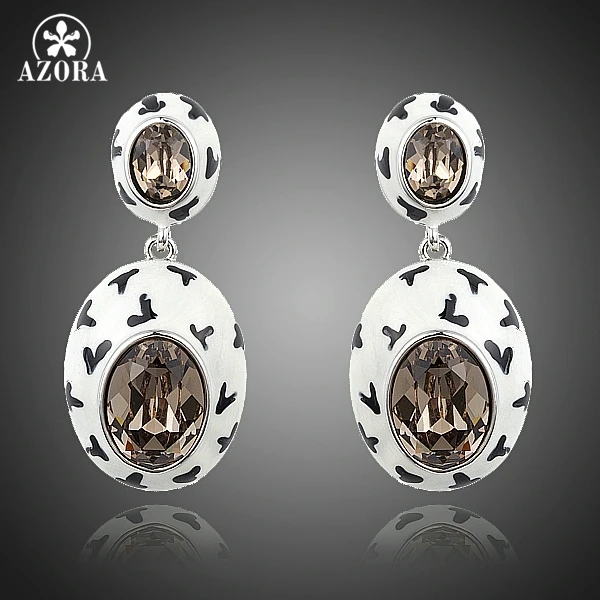AZORA 2015 Latest Design Charming Oval Egg Stellux Austrian Crystal Pave Drop Earrings for Women TE0204