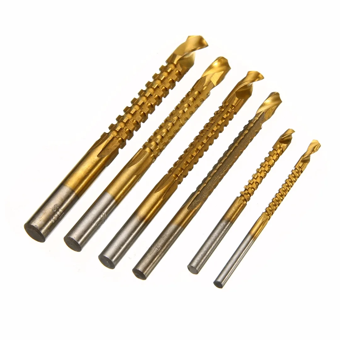 

PDTO 6pcs 3-8mm Titanium Coated HSS Twist Drill Bit Set Hole Cutter Woodworking Tool Power Drill & Saw Set