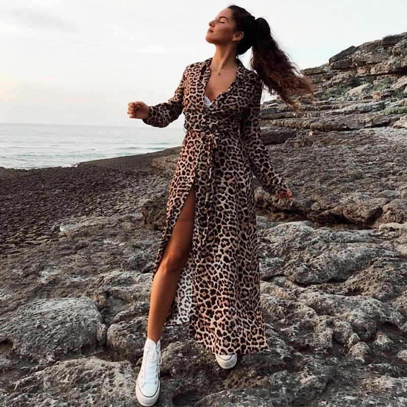 Image CUERLY 2019 Women Autumn summer Long Sleeve Maxi Dress Sexy V Neck CUERLY Print Casual Party Long Dreseses Female CUERLY
