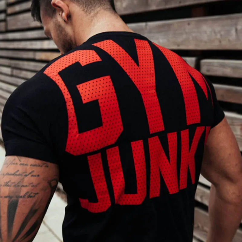 Men Running Cotton print t shirt Gym Fitness Workout Training Short sleeve T-shirts Male Tee Tops Man Clothing Gym clothes